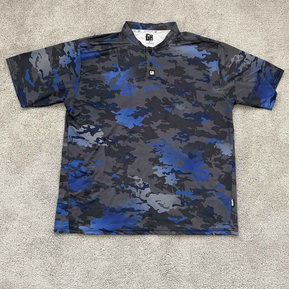 Greater Half Mens XL Camo Performance Polo Shirt Gray Blue GH